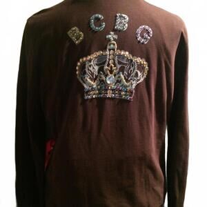 BCBG Women's Brown Zip-Up Jacket with Embellished Crown Detail Medium/Large